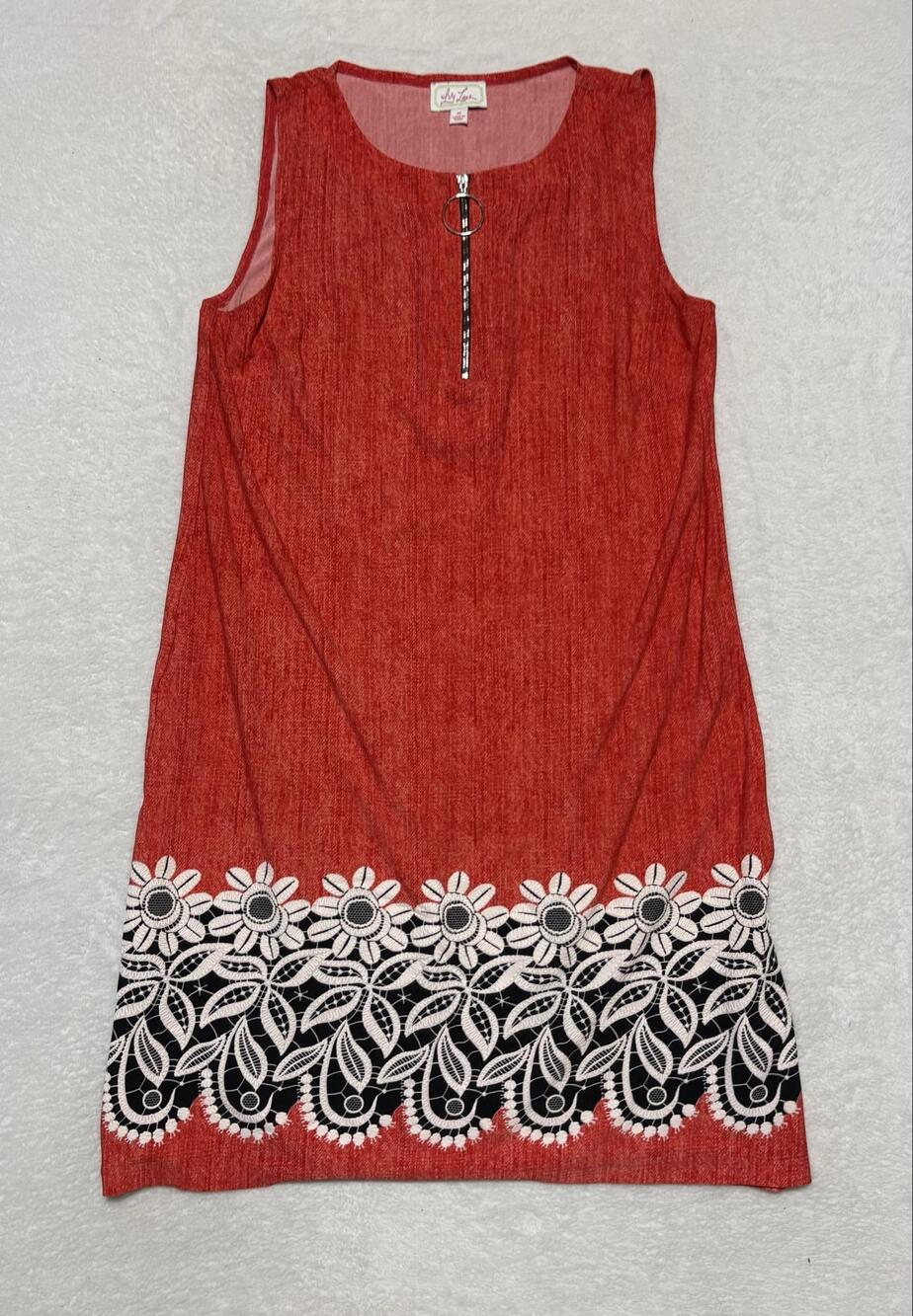 Ivy Lane Dress Womens Medium Red Shift Floral Sleeveless Embroidered